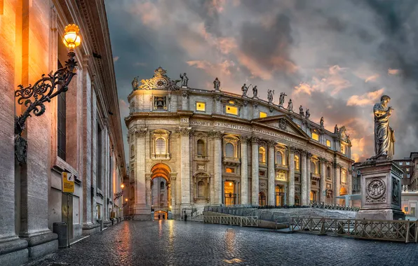Picture the sky, clouds, lights, Rome, The Vatican, St. Peter's Cathedral