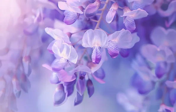 Flowers, inflorescence, lilac, Liana, Wisteria, Wisteria, AI art, neural network