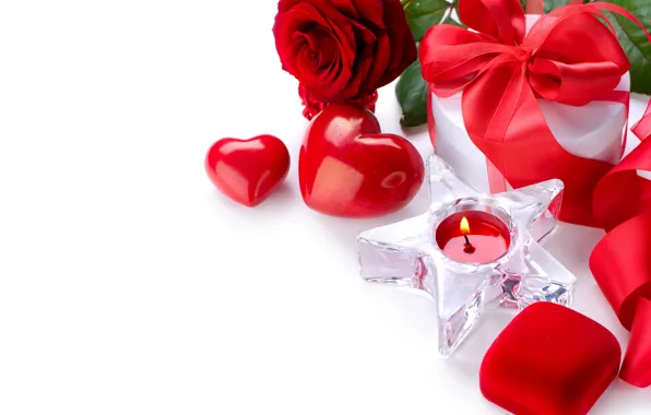 Picture photo, holiday, heart, roses, candles, gifts, bow, Valentine's day