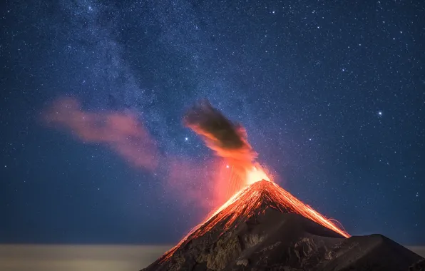 The sky, stars, night, nature, mountain, the volcano