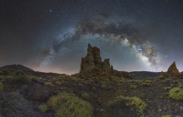 Night, rocks, The milky way