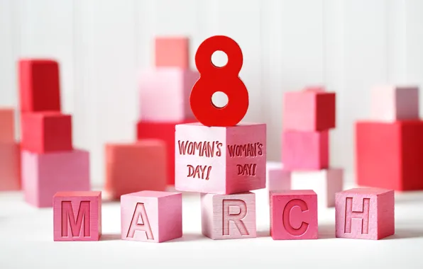 Gift, cubes, red, March 8, Women's Day