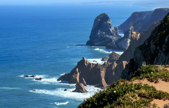 Sea, rocks, coast, Portugal, Adraga