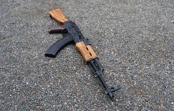 Weapons, machine, Kalashnikov, gravel, stones, AKM