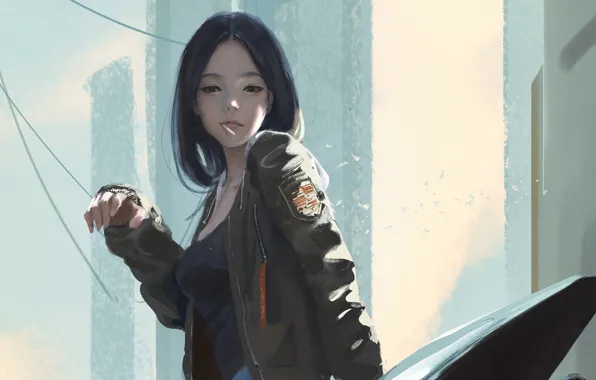 Girl, girl, Asian, gesture, bokeh, bokeh, asian, anime girls