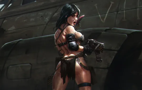 Ass, girl, gun, desert, art, knife, killer, mercenary