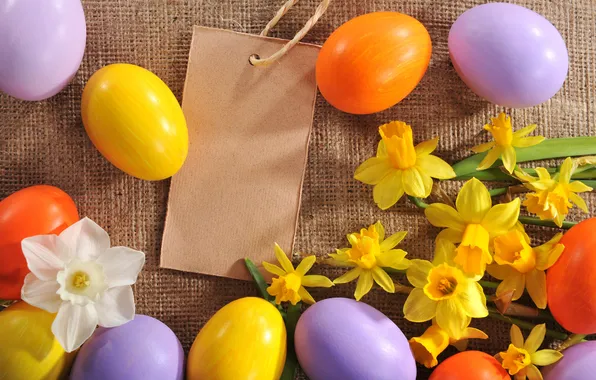 Flowers, eggs, Easter, flowers, daffodils, spring, Easter, eggs