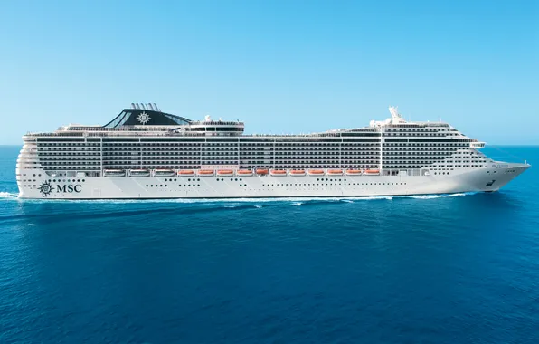 Picture white, Sea, Liner, Day, The ship, Side view, On The Go, MSC Fantasia