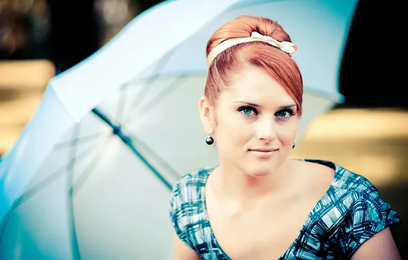 HAIR, UMBRELLA, SUNDRESS, HAIRSTYLE, RED