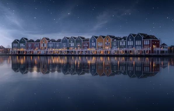 House, Rainbow, World, Colorful, Netherlands, Scenic, Reflection, Lakeside