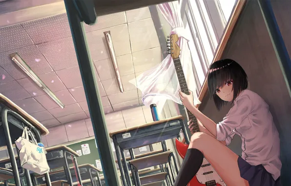 Girl, guitar, package, class