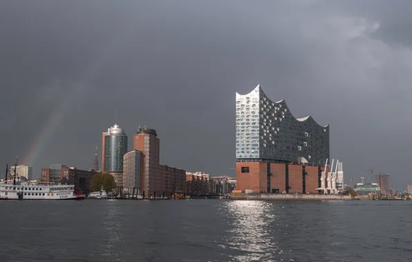 Picture ship, home, rainbow, Germany, Hamburg, harbour, The Elbe Philharmonic hall