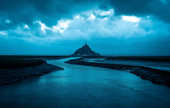 Sea, clouds, castle, sea, clouds, blue sky, castle, beautiful landscape