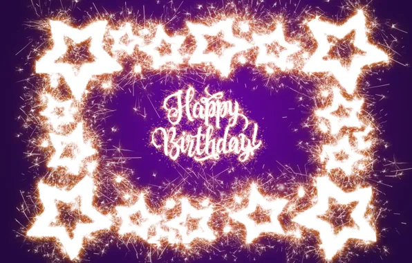 Stars, salute, Happy Birthday, stars, fireworks, purple, sparkle, Birthday