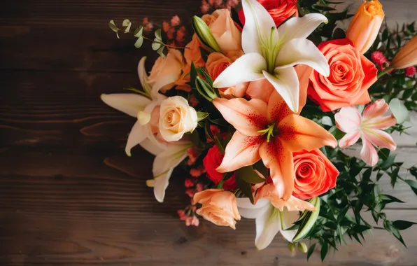 Flowers, holiday, Lily, bouquet, March 8, Valentine's Day, Birthday, Mother's Day