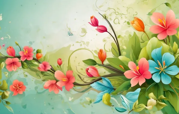 Flowers, green background, composition, AI art, neural network