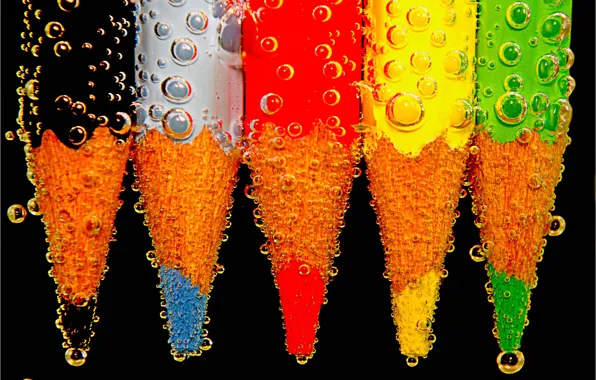 Water, bubbles, color, the air, pencil