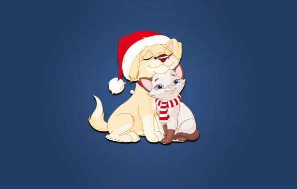 Minimalism, Dog, Cat, Background, New year, Holiday, Mood