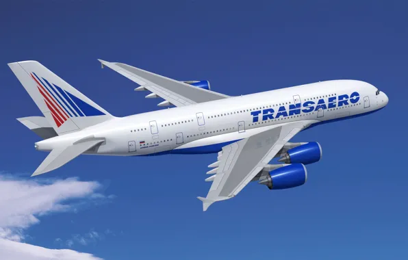The sky, Flight, The plane, Airbus, Transaero, 380, A-380