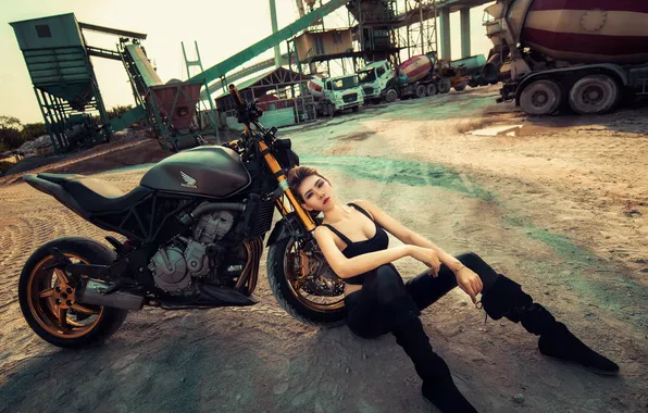 Girl, pose, motorcycle