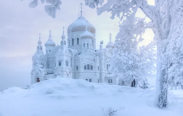 Picture winter, snow, trees, the snow, temple, Russia, Perm Krai, Eduard Gordeev