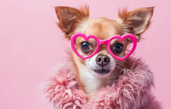Look, portrait, dog, glasses, collar, hearts, fur, image