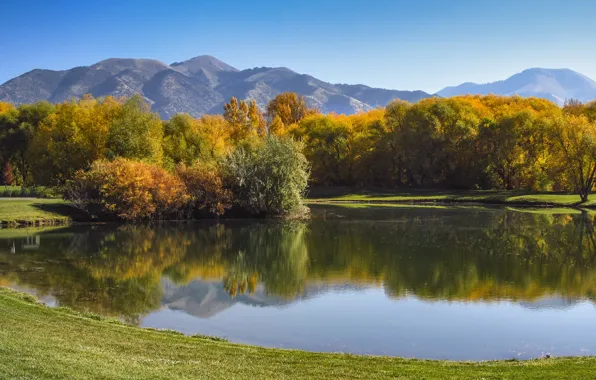 Picture autumn, forest, mountains, lake, forest, autumn, mountains, lake