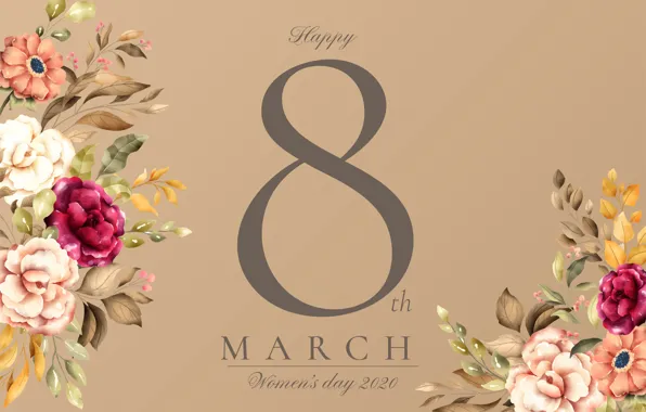 Flowers, holiday, spring, figure, March 8, date, congratulations, postcard