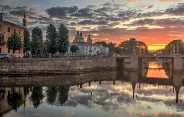 Picture bridge, the city, river, morning, Peter, Sink, Saint Petersburg, The Mikhailovsky castle