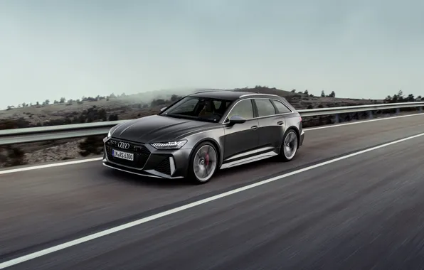 Picture road, Audi, the fence, universal, RS 6, 2020, 2019, dark gray