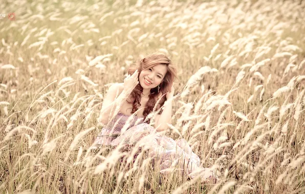 Field, summer, girl