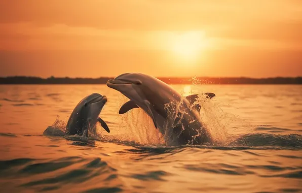 Sea, wave, water, Dolphin, the ocean, jump, dolphins, swimming