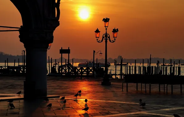 Water, sunset, Venice, Italy, Piazza San Marco, wonare, the Doge's Palace
