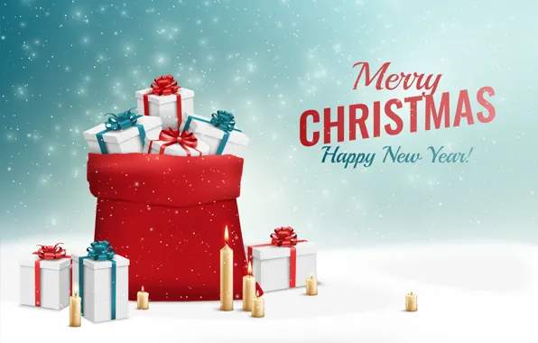 The inscription, candles, Christmas, gifts, New year, bag, Christmas decorations