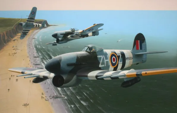 Picture war, art, painting, drawing, ww2, Typhoon MN934, d-day, Typhoons Over Normandy by Ivan Berryman