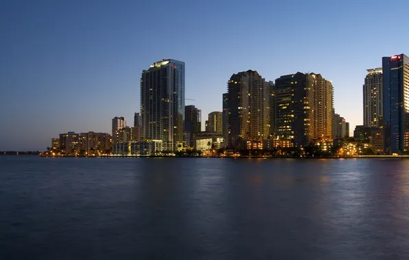 Water, Miami, the evening, FL, Miami, skyscrapers, florida