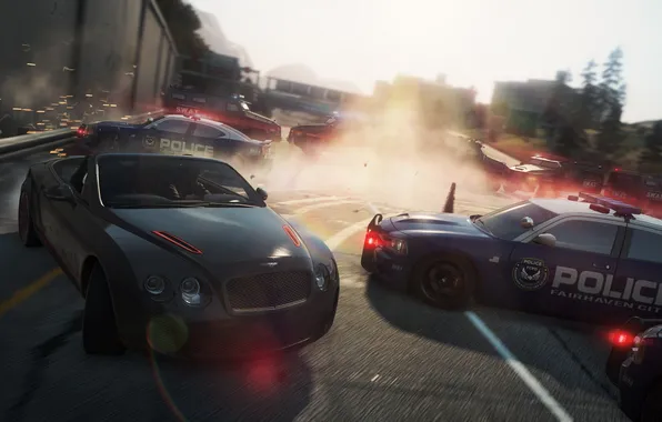 Picture race, police, Bentley, chase, convertible, barrier, need for speed most wanted 2