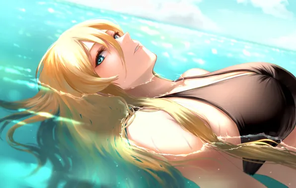 The sky, water, girl, Bismarck, Azur Lane
