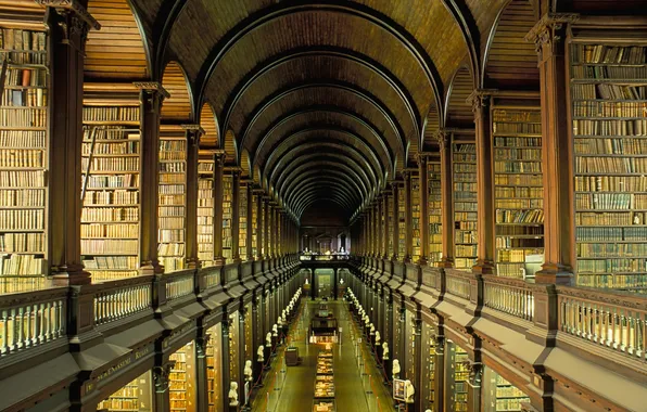 Ireland, architecture, books, Dublin, College, library, trinity college library, shelves