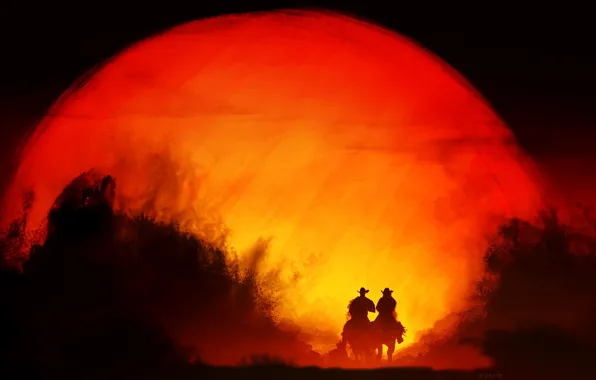 Sunset, riders, Pryda, by kvacm