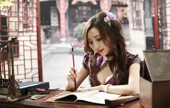 Girl, face, hair, makeup, Asian, hobby