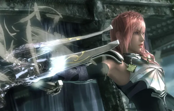 Picture weapons, feathers, lightning, final fantasy, armor, xiii