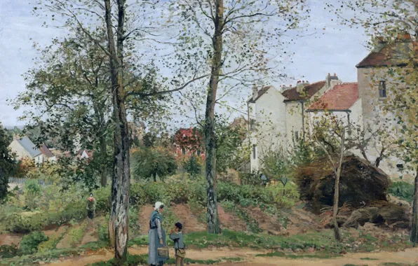 Trees, people, home, picture, Camille Pissarro, Landscape near Louisiana