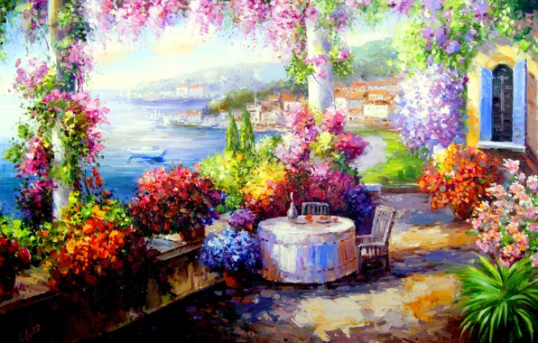 Flowers, table, home, window, veranda, Smorodinov Ruslan