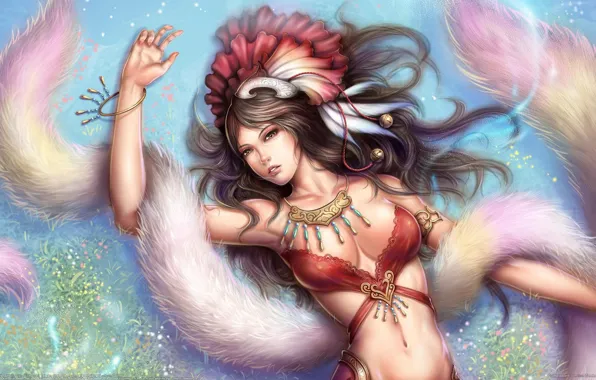 Girl, decoration, abstraction, art, fur, Wan Hsienwei, bells