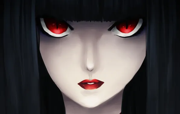Look, face, anime, red eyes, black hair, vampire
