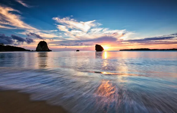 Picture beach, sunset, rocks, Bay, JAPAN, Iriomote, Yaeyama