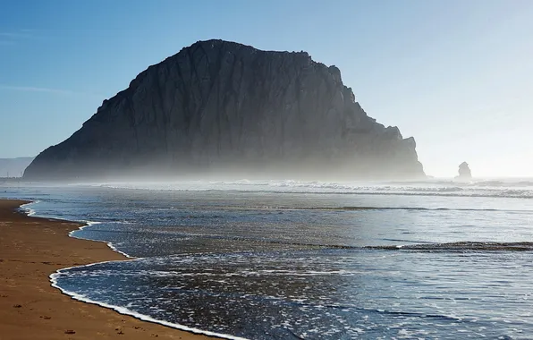 Picture sand, sea, beach, water, landscape, nature, fog, rock