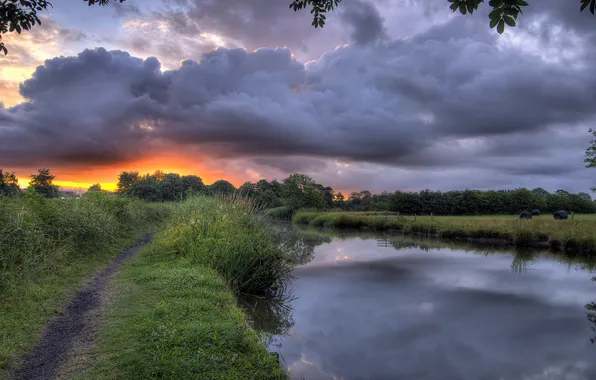 Landscape, sunset, river