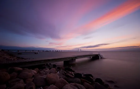 Sunset, bridge, the evening, pierce, Bay